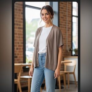 The White Company White Label Relaxed Dolman Button Cardigan Taupe Brown XS